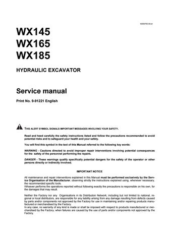 download Case WX145 WX165 WX185 Hydraulic Excavator able workshop manual