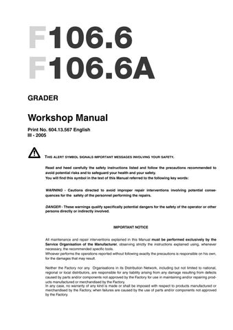 download Holland F106.6 F106.6A GRADER able workshop manual