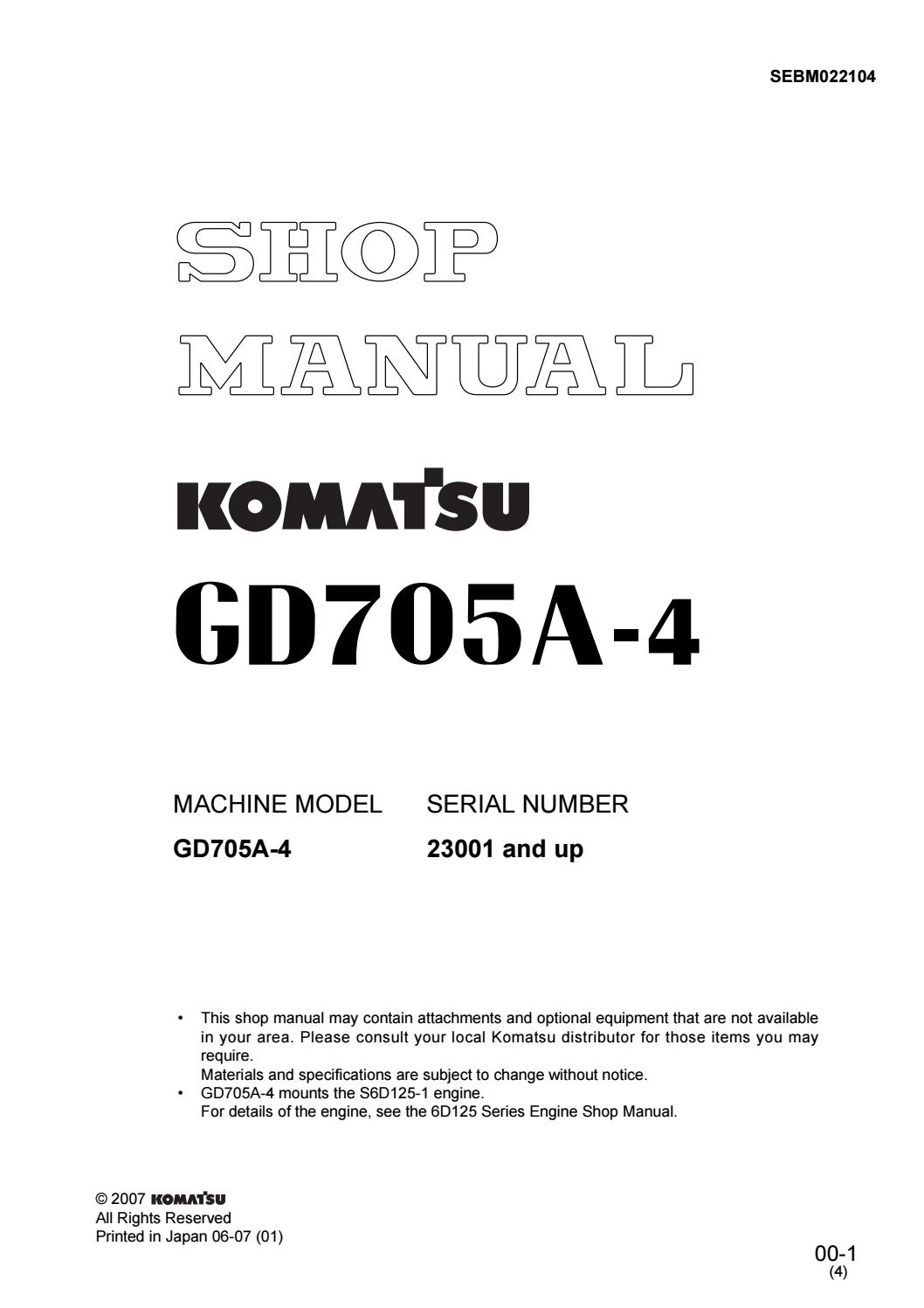 download Komatsu GD705A 4 Motor Grader able workshop manual