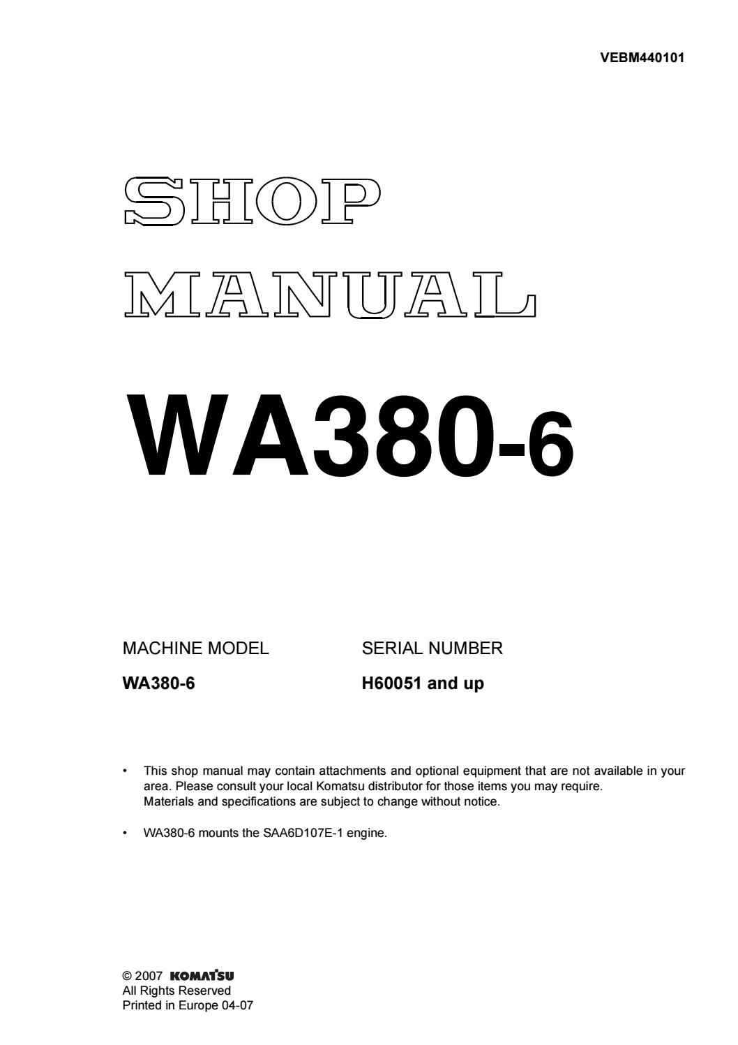 download Komatsu WA470 6 WA480 6 Galeo Wheel Loader able workshop manual